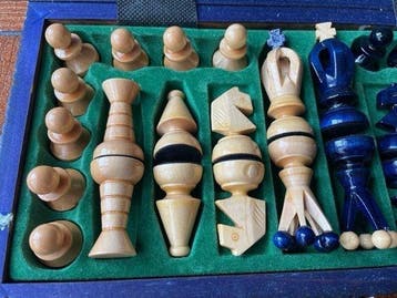 Bordspel - Set de ajedrez viajero azul y beige - Hout