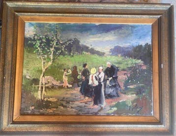 Scuola italiana (XIX-XX), firmato G. Molteni - Campagna con, Antiquités & Art, Art | Peinture | Classique