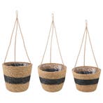 vidaXL Zeegras Plantenmanden 3 pcs Naturel en Zwart Ø26 x 19, Tuin en Terras, Verzenden, Nieuw
