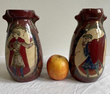 Louis Estienne Desmant - Vaas (2) - Terracotta, iriserende, Antiek en Kunst