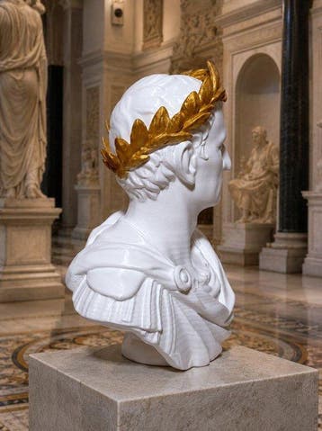 Buste, Busto, Giulio Gaio Cesare con corona dorata- 20 cm -