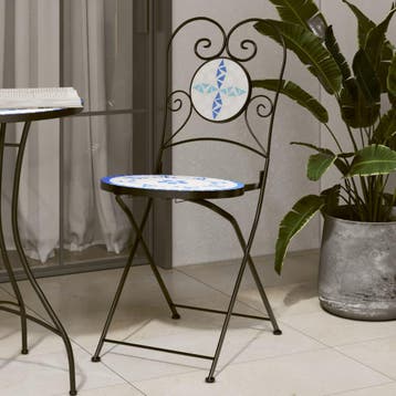 vidaXL Opklapbare stoelen (2 stuks) blauw-wit keramiek, Tuin en Terras, Tuinstoelen, Verzenden, Nieuw