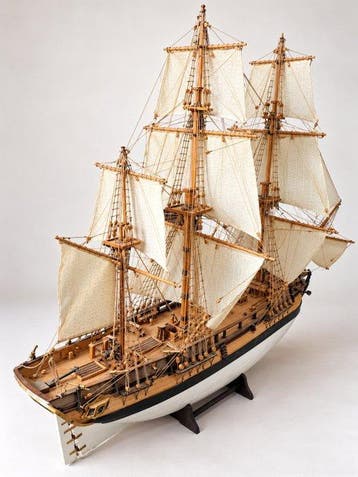 Maritieme objecten - Messing, Hout- Driemaster zeilschip, Antiek en Kunst