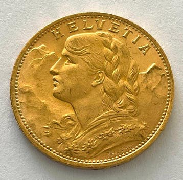 Suisse. 20 Francs 1922 B - Vreneli
