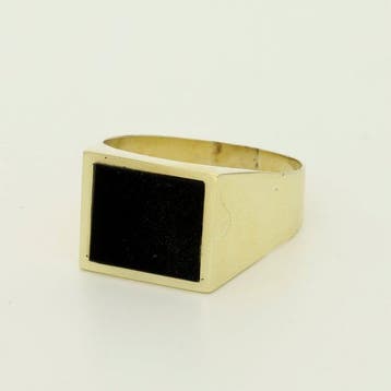 Chevalière - 14 carats Or jaune - Onyx