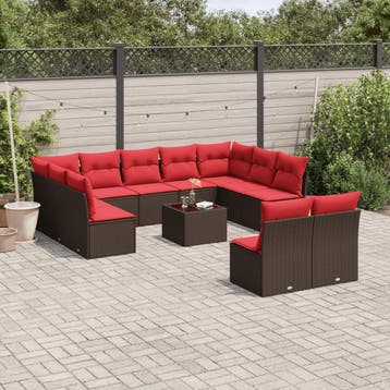 vidaXL 12-delige tuinbankset met kussens, bruin polyrotan, Verzenden, Nieuw