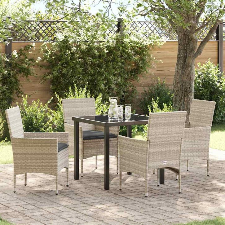vidaXL Tuin Eettafel Set met kussen 5 pcs Lichtgrijs poly, Tuin en Terras, Tuinsets en Loungesets, Nieuw, Verzenden