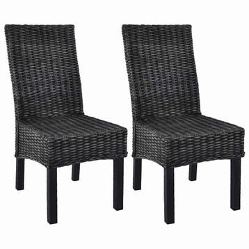 vidaXL Eetkamerstoelen 2 st kubu rattan en mahoniehout zwart, Huis en Inrichting, Verzenden, Nieuw