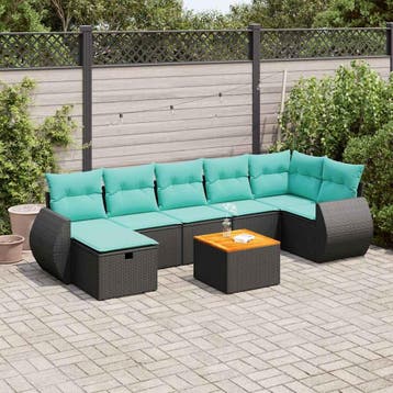 vidaXL 8-delige Loungeset met kussens poly rattan zwart, Verzenden, Nieuw, Loungeset