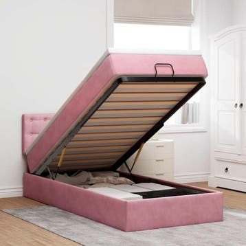 vidaXL Bed poef met matras en LEDs 80x200 cm fluweel roze, Verzenden