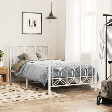 vidaXL Bedframe met hoofd- en voeteneinde metaal wit 100x200, Verzenden