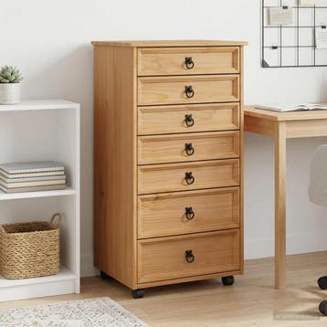 vidaXL Rolkast met lades CORONA Massief grenenhout en, Huis en Inrichting, Kasten | Overige, Verzenden, Nieuw