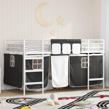 vidaXL Bunkbed voor kinderen met gordijnen Wit en Zwart 100, Huis en Inrichting, Verzenden, Nieuw