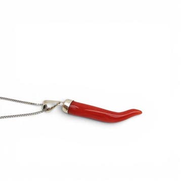 Koraal - Zilver - Ketting met hanger - met de hand, Antiek en Kunst