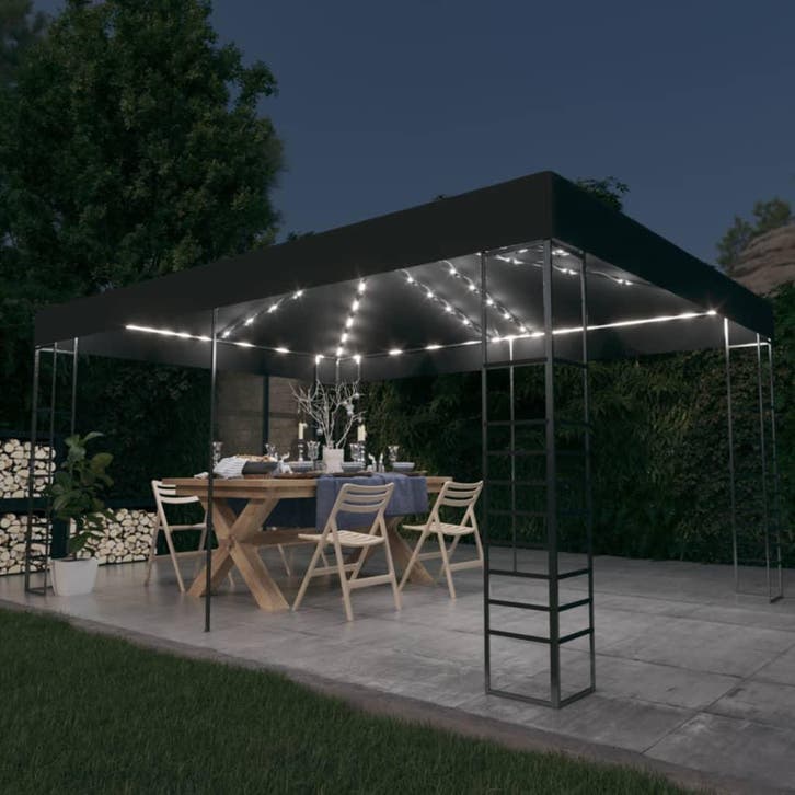 vidaXL Prieel met LED-lichtslinger 3x4 m antracietkleurig, Tuin en Terras, Partytenten, Nieuw, Verzenden