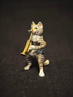 Fritz Bermann - Beeldje - Musician cat - Koud geverfd brons
