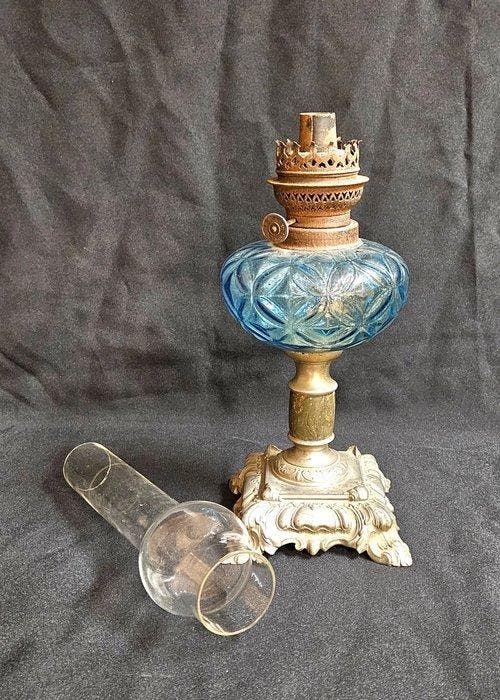 Lempereur & Bernard (L&B) - Lampe à huile - Zamac, Verre,, Antiquités & Art, Curiosités & Brocante
