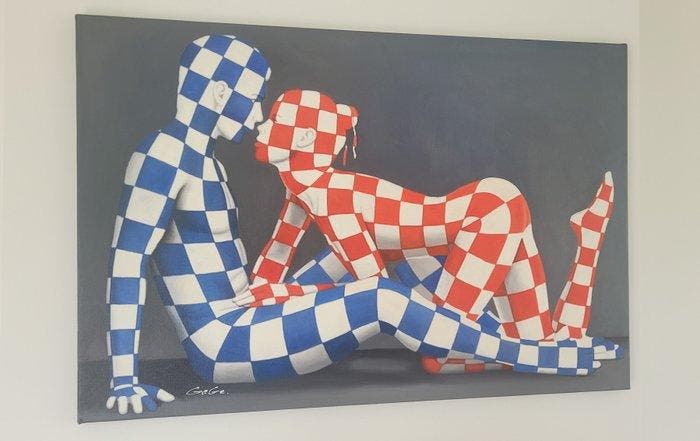 Jack Gage (1946) - Red and blue love, Antiek en Kunst, Kunst | Schilderijen | Modern