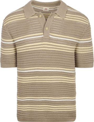 Levis Polo Knit Stripe Beige maat Maat 52/54 (L) Heren, Maat 52/54 (L), Levi's, Verzenden, Beige