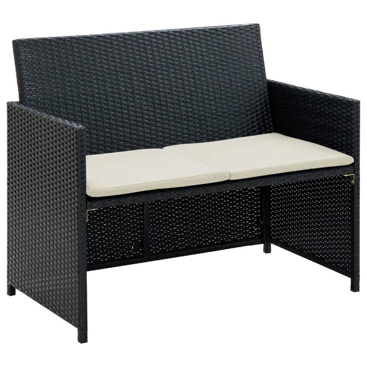 vidaXL Tuinbank 2-zits met kussens poly rattan zwart, Jardin & Terrasse, Ensembles de jardin, Envoi