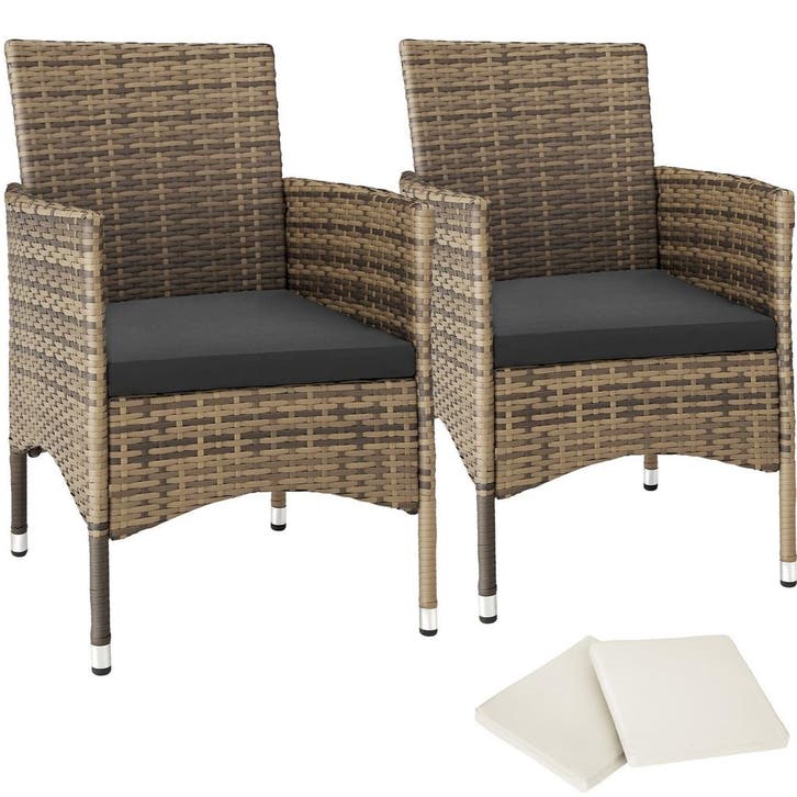tectake 2 Wicker tuinstoelen met 4 kussenhoezen - natuur/don, Tuin en Terras, Tuinsets en Loungesets, Verzenden