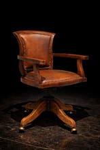 Chaise de bureau - Cuir, Bois, Fonte - chaise de bureau, Antiquités & Art