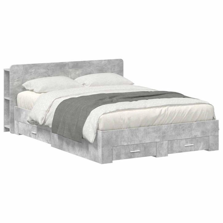 vidaXL Bedombouw met opslag Betongrijs 160 x 200 cm Bewerkt, Maison & Meubles, Chambre à coucher | Lits, Envoi