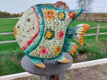 Beeld, 87 cm long handmade tropical fisch - 46 cm - blik