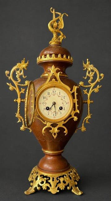 Klok - Antiek Brons, Glas - 1850-1900 - Bronzen ornamenten