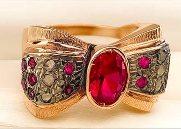 Zonder minimumprijs - Ring - 9 kt. Roségoud, Zilver Robijn -
