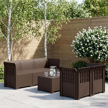 vidaXL 5-Zits Tuinbank Rattanlook PP Bruin, Verzenden, Nieuw