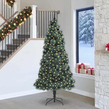 vidaXL Kunstmatige voorverlichte kerstboom met ballenset, Verzenden