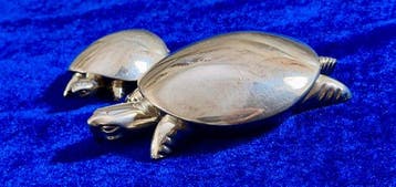 Beeldje - Water Turtle Set (FI Florence) (2) - .970 zilver