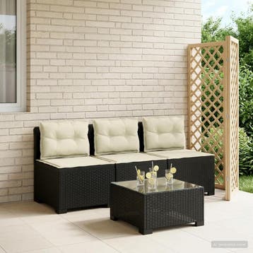 vidaXL 3-Zits Tu bank met Kussens Rattan Look PP Antraciet, Tuin en Terras, Verzenden, Nieuw