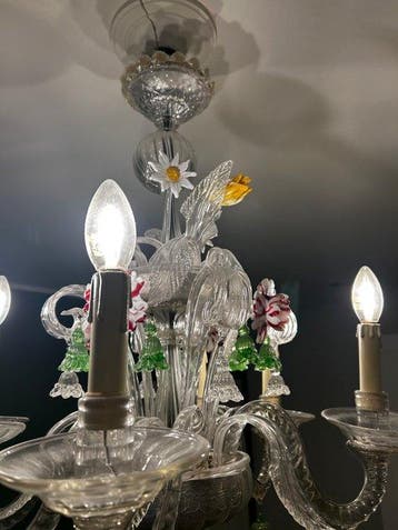 Kroonluchter - Muranoglas - Vintage zeslicht kroonluchter
