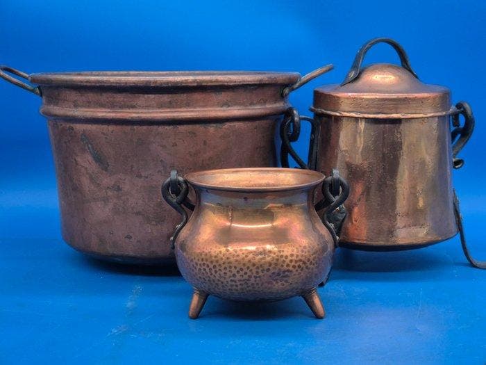 Bak - Koper – verzameling van drie vaatwerken (pot,, Antiquités & Art, Curiosités & Brocante