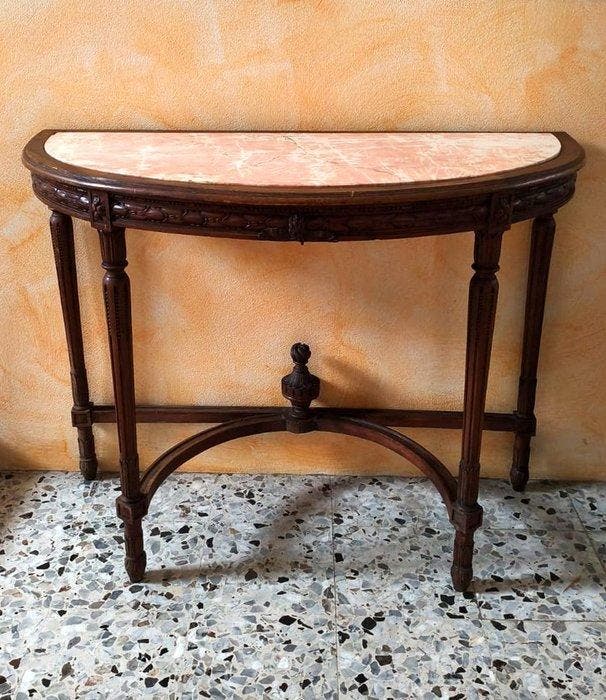 Wandtafel - hard hout - Piano van roze marmer., Antiek en Kunst, Antiek | Overige Antiek