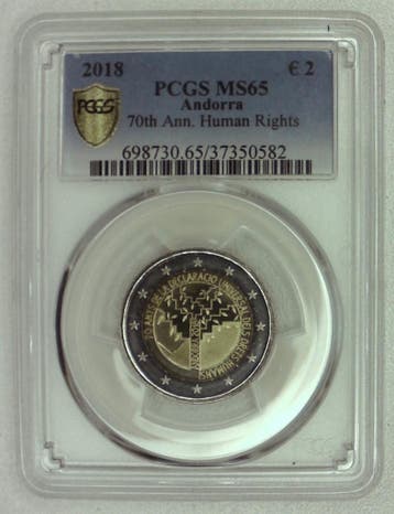 2 € commémorative Andorre Andorra 2 Euro 2018 70 jahre vo, Postzegels en Munten, Verzenden, België