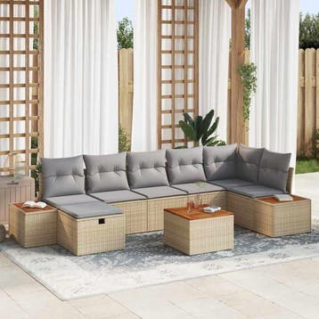 vidaXL Tuinbank Set 8 st Beige poly rattan, Verzenden, Nieuw