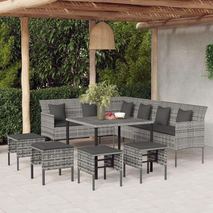 vidaXL 6-delige Tuinset met kussens poly rattan grijs, Tuin en Terras, Tuinsets en Loungesets, Tuinset, Nieuw, Verzenden