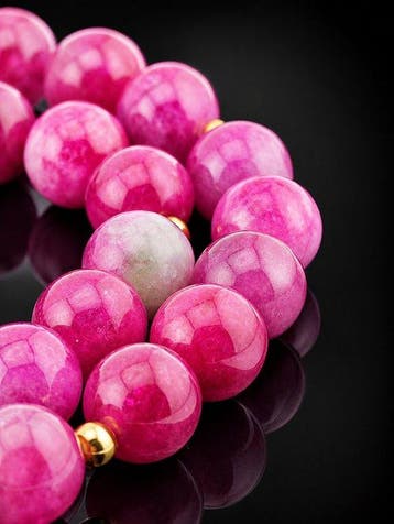 Roze jade edelsteen ketting - 925 sterlingzilver, Antiek en Kunst