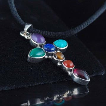 Pierres précieuses variées - Argent - Pendentif - Protection