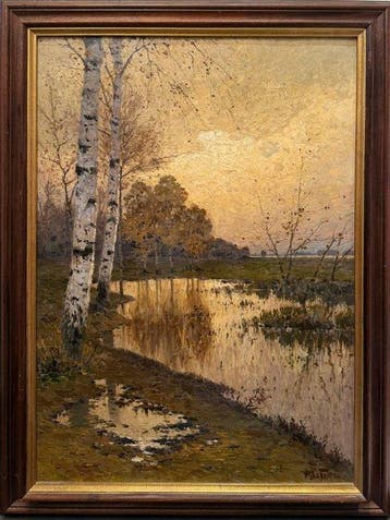Max Fritz (1849-1913) - Crépuscule sur létang - Les