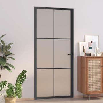 vidaXL Binnendeur 93x201,5 cm matglas en aluminium zwart, Verzenden
