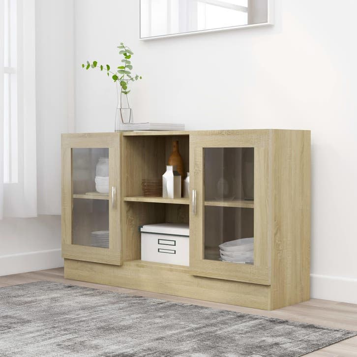 vidaXL Vitrinekast 120x30,5x70 cm bewerkt hout sonoma, Huis en Inrichting, Kasten | Dressoirs, Nieuw, Verzenden