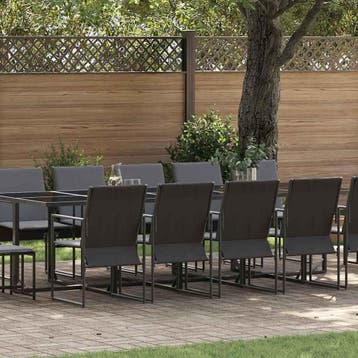 vidaXL Tuin Eettafel Set 15 st Zwart Staal, Verzenden, Nieuw