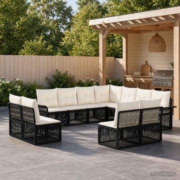 vidaXL Tuinbank Set 11 st Zwart poly rattan, Verzenden, Nieuw