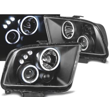 PHARES POUR FORD MUSTANG 04-09 ANGEL EYES LEDS NOIR, Auto-onderdelen, Verlichting, Verzenden, Nieuw