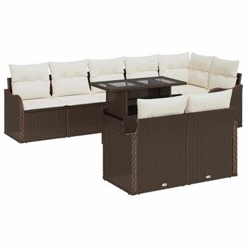 vidaXL Tuinbank Set 9 st Bruin Poly Riet, Verzenden, Nieuw