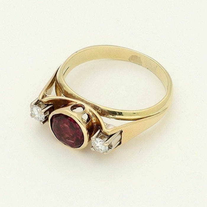 Ring - 14 karaat Geel goud, Roségoud, Witgoud Granaat -, Handtassen en Accessoires, Ringen